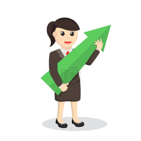 Illustration for Business woman secretary hold big up arrow design character on white background - Royalty Free Image
