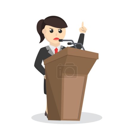 Téléchargez les illustrations : Secrétaire femme d'affaires en colère parlé dans le caractère de conception de podium sur fond blanc - en licence libre de droit