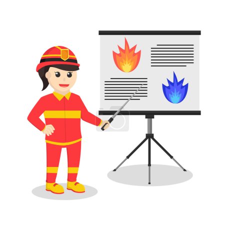 Illustration for Firefighter woman giving.presentation - Royalty Free Image
