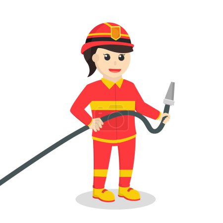 Ilustración de Firefighter woman holding water hose - Imagen libre de derechos