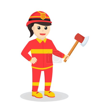 Illustration for Firefighter woman holding axe - Royalty Free Image