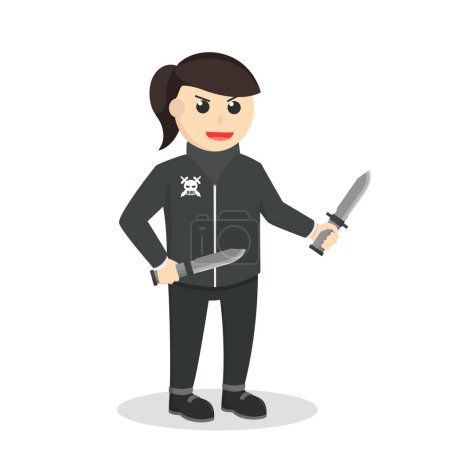 Illustration for Gangster woman With double Knife - Royalty Free Image