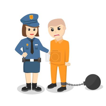 Téléchargez les illustrations : Policewoman Attrapé prisonnier personnage de conception sur fond blanc - en licence libre de droit