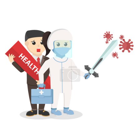 Illustration for Professional doctor with personal protective equipment protect patients from virus design character on white background - Royalty Free Image