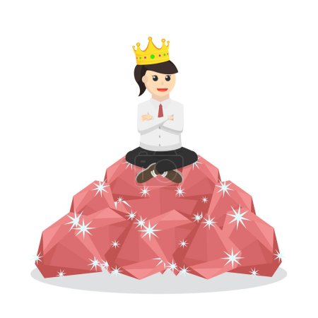 Illustration for The queen sitting on ruby design character on white background - Royalty Free Image