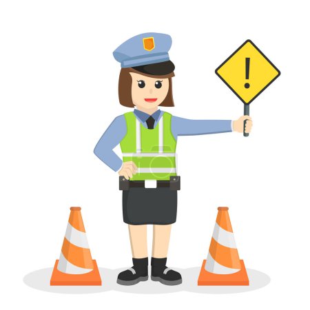 Illustration for Traffic police woman be careful design character on white background - Royalty Free Image