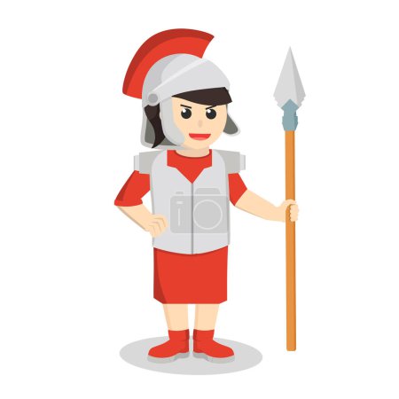 Téléchargez les illustrations : Gladiateur femme avec le caractère de conception de lance sur fond blanc - en licence libre de droit