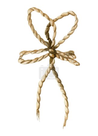 Photo for Watercolor rope twine tied bow knot. Hand drawn jute cord illustration isolated on white background. Elegant brown string clipart. - Royalty Free Image