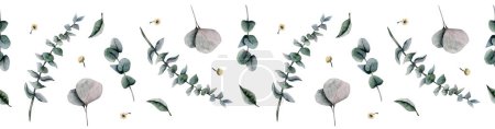 Photo for Watercolor eucalyptus horizontal banner in green beige colors, seamless border for wedding designs, greetings on white background - Royalty Free Image
