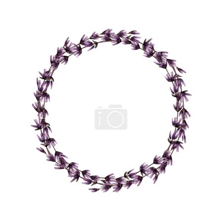 Téléchargez les photos : Couronne violette lavande Watecolor sur fond blanc avec espace de copie pour les cartes d'invitation de mariage. - en image libre de droit