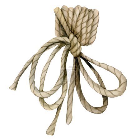 Photo for Watercolor jute rope with bow knot. Hand drawn cord clipart illustration isolated on white background. For bouquet bandaging, rustic and nautical decorations. - Royalty Free Image