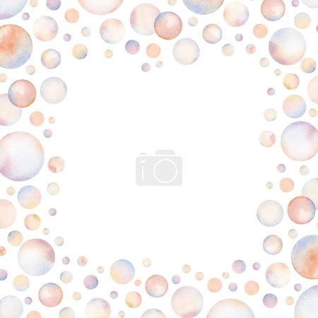 Photo for Watercolor soap air bubbles square frame in pastel colors, Undersea nautical illustration isolated on white for cards, baby shower invitations - Royalty Free Image