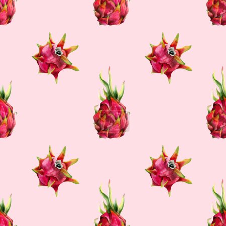 Foto de Light Pink pitaya dragón frutas patrón sin costura simple con dibujos pitahaya acuarela. Fondo botánico tropical minimalista. - Imagen libre de derechos