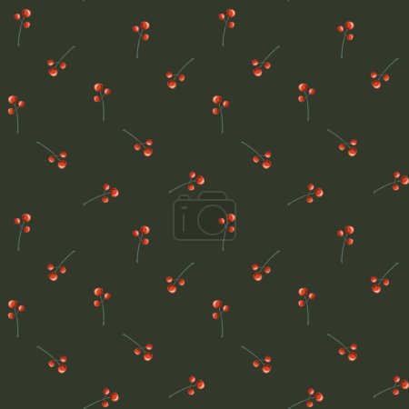 Téléchargez les photos : Baies rouges de Noël sur motif aquarelle vert foncé sans couture avec rowan pour un design minimaliste simple de vacances d'hiver. - en image libre de droit