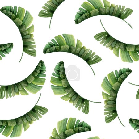 Téléchargez les photos : Feuilles tropicales aquarelle motif sans couture sur fond blanc avec des plantes de forêt tropicale jungle verte. Nature exotique dessinée à la main pour impressions, tissus ou fonds d'écran. - en image libre de droit