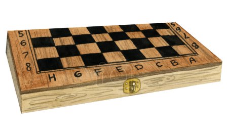 Photo for Closed wooden chess board box side view watercolor illustration isolated on white background. Hand drawn brown and black empty desk with no pieces for Chess club design. - Royalty Free Image