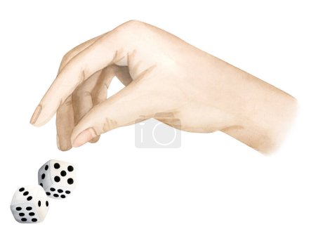 Téléchargez les photos : Aquarelle main jeu de lancer dés cubes illustration isolé sur fond blanc pour jeux de hasard et jeux de société dessins. - en image libre de droit