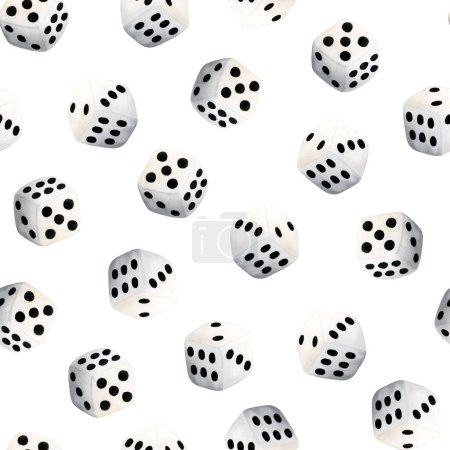 Téléchargez les photos : Blanc dés de jeu cubes aquarelle motif sans couture sur fond blanc pour passe-temps et jeux de table dessins. - en image libre de droit