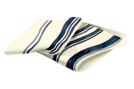 Foto de Ilustración de talit de acuarela aislada sobre fondo blanco. Mantón de oración de prendas judías para Rosh Hashaná, Yom Kipur, Sukkot y Shabat celebración. - Imagen libre de derechos