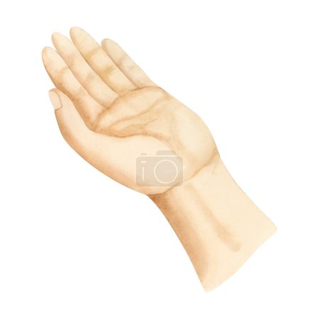 Photo for Watercolor open palm hand gesture illustration isolated on white background. Poverty, outstretched or raised hand. - Royalty Free Image