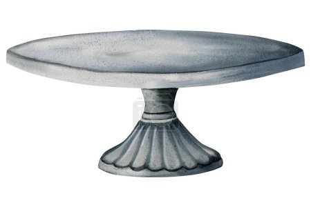 Téléchargez les photos : Illustration de table basse ronde en métal aquarelle isolée sur fond blanc. Clipart vintage réaliste de meubles gris - en image libre de droit