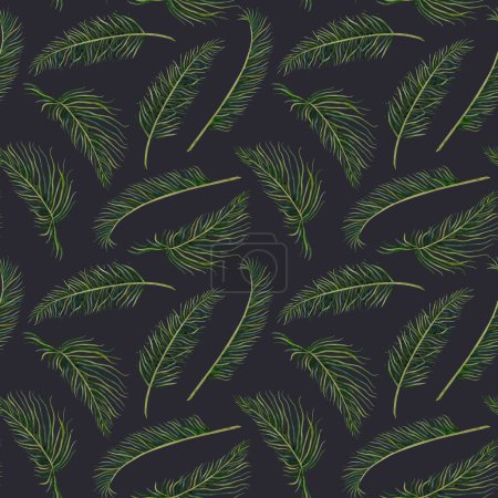 Photo for Dark blue tropical leaves watercolor seamless pattern with exotic plants. Hand drawn botanical branches. Floral jungle illustration for printing, fabric, wrapping paper and textiles. - Royalty Free Image