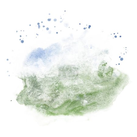 Foto de Abstractos salpicaduras de acuarela en colores pastel verde azul para paisajes salvajes. Ilustración dibujada a mano con textura, manchas y manchas. - Imagen libre de derechos