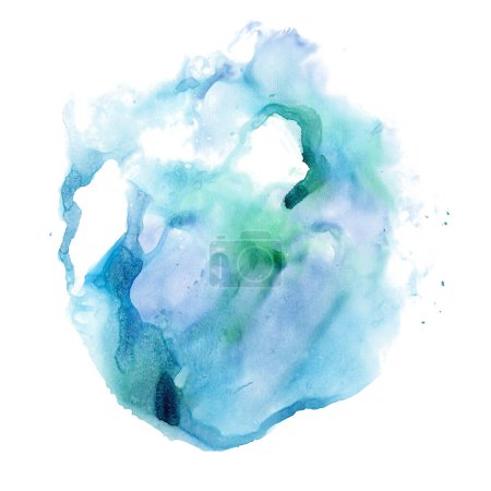 Foto de Azul verde acuarela salpicaduras de mar o agua del océano ilustración. Fondo artístico dibujado a mano para los diseños marinos náuticos. - Imagen libre de derechos