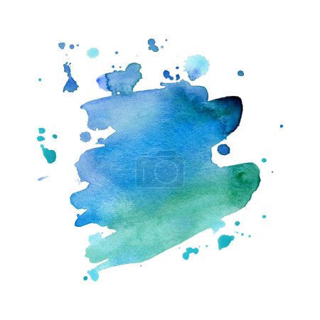 Téléchargez les photos : Coups de pinceau bleu-vert et éclaboussures d'aquarelle d'illustration d'eau de mer ou d'océan. Arrière-plan artistique dessiné à la main pour les dessins marins nautiques. - en image libre de droit