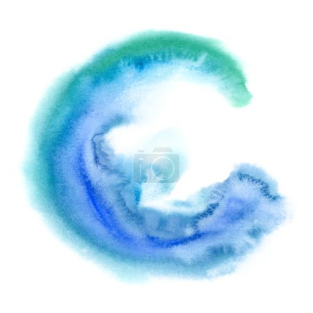 Foto de Pinceladas de pincel de onda oceánica de acuarela en colores verdes azules aislados en blanco. Textura abstracta ilustración de fondo para diseños náuticos y de surf de verano. - Imagen libre de derechos