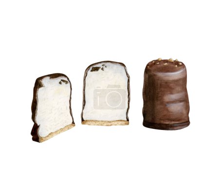 Téléchargez les photos : Gâteries à la guimauve enrobées de chocolat isolées sur fond blanc - en image libre de droit