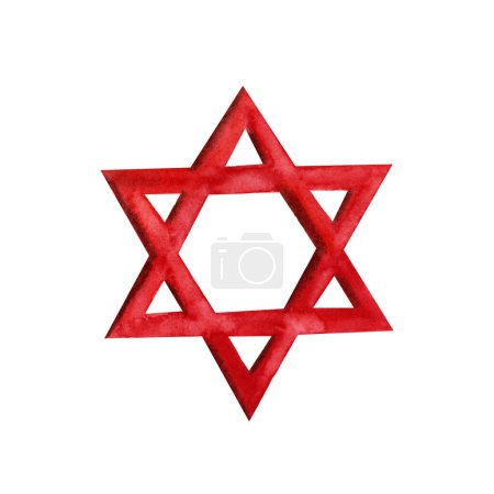 Foto de Estrella roja David símbolo colorido. Magen David Adom estrella judía. Acuarela dibujada a mano ilustración. - Imagen libre de derechos