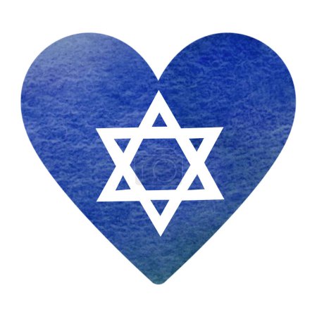 Foto de Amor Israel corazón azul con estrella blanca de David ilustración de acuarela abstracta para los diseños israelíes y soporte con los diseños de Israel. - Imagen libre de derechos