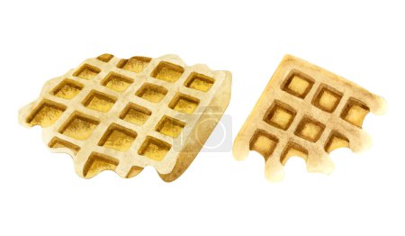 Photo for Belgium waffles set watercolor illustration isolated on white background. Bakery fresh breakfast clipart for menu. - Royalty Free Image
