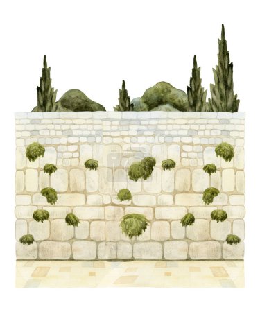 Téléchargez les photos : Jérusalem Kotel mur occidental juif vue dans la vieille ville aquarelle illustration isolée sur fond blanc. Israël capitale lieu historique et religieux. - en image libre de droit