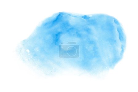 Photo for Bright blue watercolor splash isolated on white background. Abstract cold color hand drawn brush stroke illustration. - Royalty Free Image