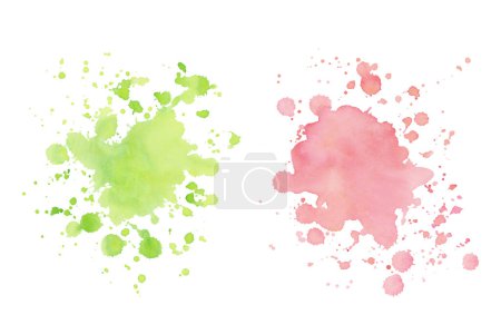 Foto de Acuarelas de color verde neón y rosa pastel salpica conjunto de ilustración dibujado a mano aislado sobre fondo blanco. Manchas artísticas abstractas y manchas. - Imagen libre de derechos