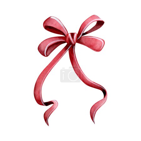 Téléchargez les photos : Élégant ruban rouge arc pour l'illustration aquarelle de Noël isolé sur fond blanc pour le Nouvel An cadeau design festif et cartes de vacances. - en image libre de droit
