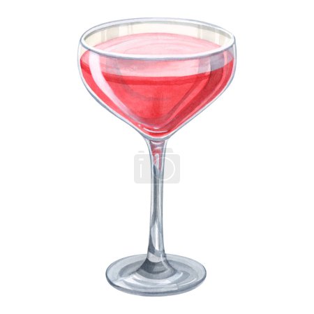 Téléchargez les photos : Cocktail rouge en verre gobelet aquarelle illustration isolée sur blanc. Délicieuse boisson alcoolisée dessinée à la main pour l'été à base de pastèque, fraise ou cerise. Daiquiri dans un style réaliste. - en image libre de droit