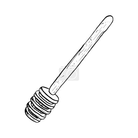 Ilustración de Ilustración de la línea vectorial cuchara cuchara de miel de madera en estilo realista boceto dibujado a mano. - Imagen libre de derechos