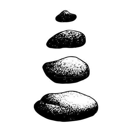 Illustration for Vector Zen yoga stones stack or spa pebbles black and white graphiic line illustration set. Separate stones for balance pyramid. - Royalty Free Image