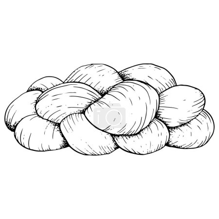 Ilustración de Vector jalá Pan judío, pan trenzado casero fresco ilustración en blanco y negro. Alimentos de panadería dibujados a mano para diseños de Shabat, menús, recetas, libros de cocina. - Imagen libre de derechos