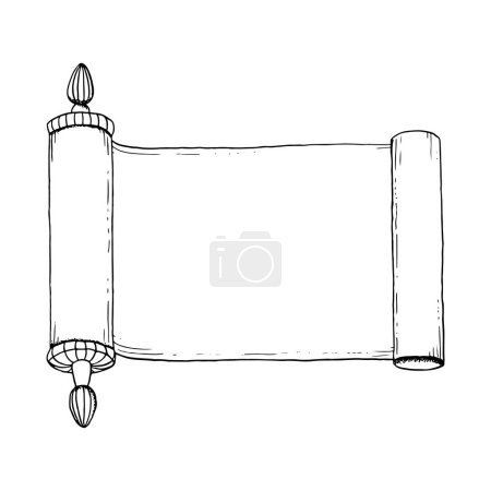 Illustration for Vector Purim book of Esther hand drawn black and white illustration. Jewish story, ancient megillat Esther scroll from Torah. - Royalty Free Image