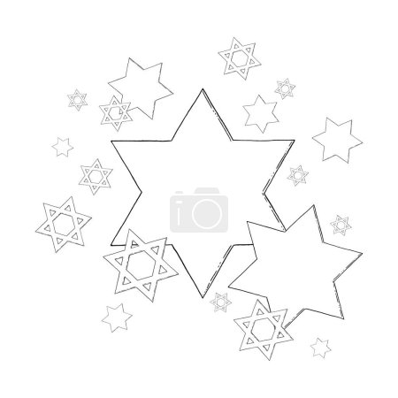 Téléchargez les illustrations : Les étoiles vectorielles de David. Illustration de ligne juive pour Hanoukka, Pourim, Fiers d'être juifs, Soutenez les dessins d'Israël en noir et blanc - en licence libre de droit