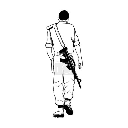 Vector walking soldier of Israeli IDF military forces with M16 assault rifle illustration for patriotic holidays, memorial days, Holocaust Remembrance and Independence Day.