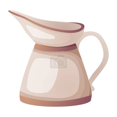 Ilustración vectorial jarrón de cerámica vintage. Elegante utensilio de cocina beige en estilo de dibujos animados para el hogar y diseños florales.