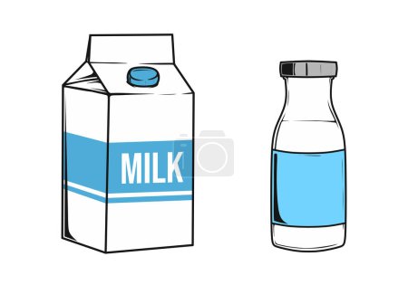Téléchargez les illustrations : Bouteille de lait et carton de lait - en licence libre de droit