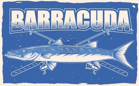 Téléchargez les illustrations : Barracuda affiche de pêche concept pour imprimer - en licence libre de droit