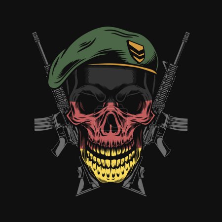German soldier skull with assault rifle drawing