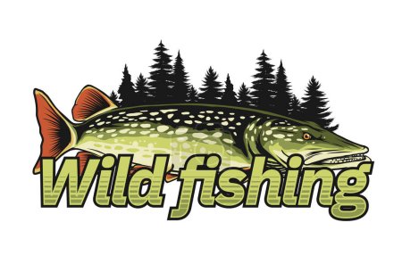 Téléchargez les illustrations : Modèle de logo de pêche au brochet sauvage - en licence libre de droit